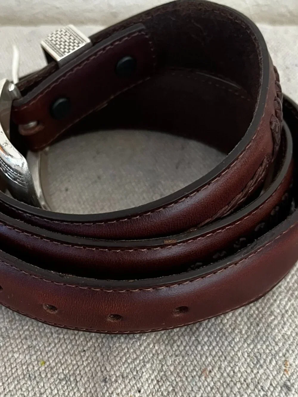 Vintage 1993 Onyx By Brighton Brown Leather Braided Insert Western Belt sz 38